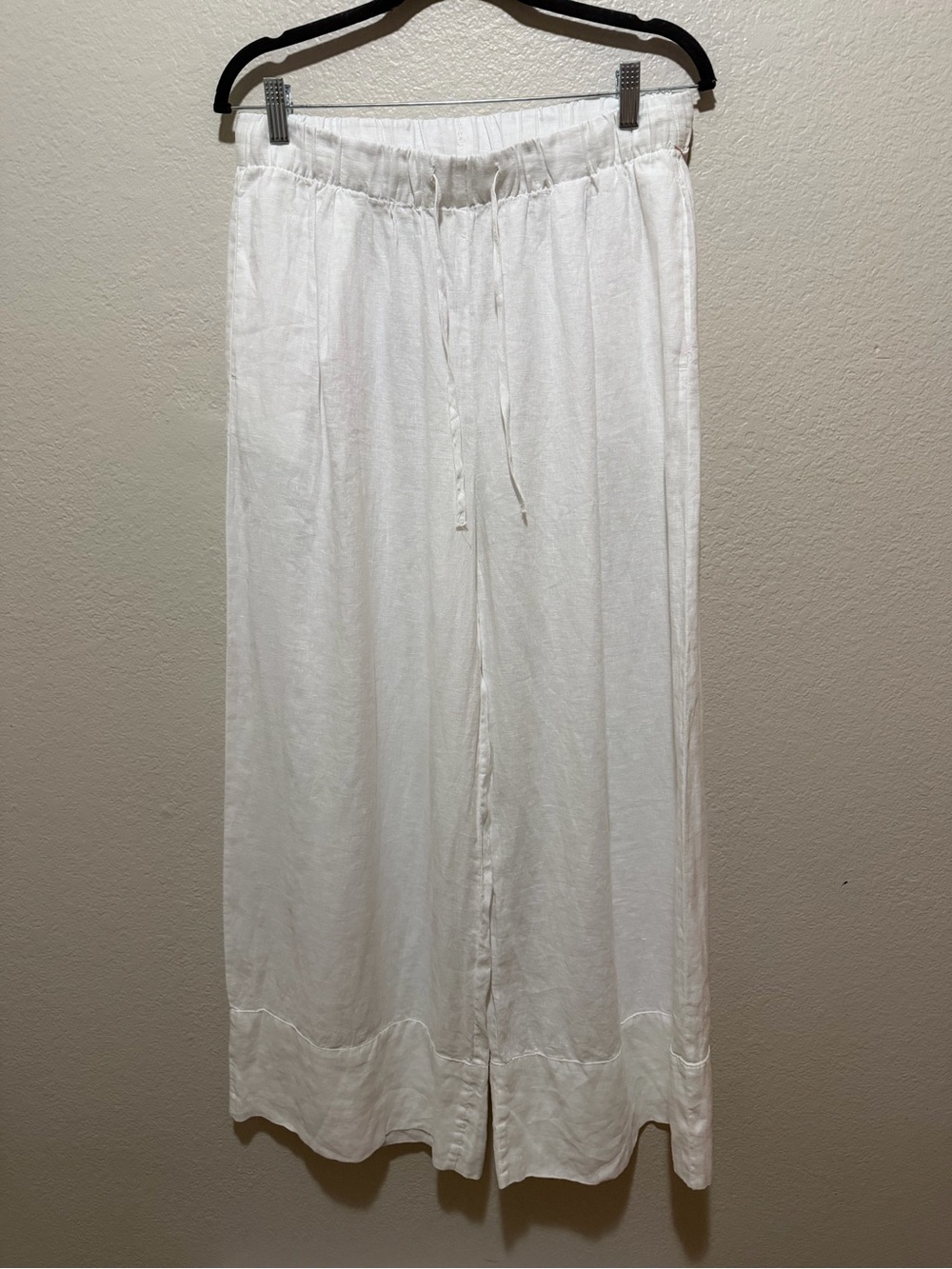 NWT ZARA 100% Linen Wide Leg Pants White Size Large Coastal
